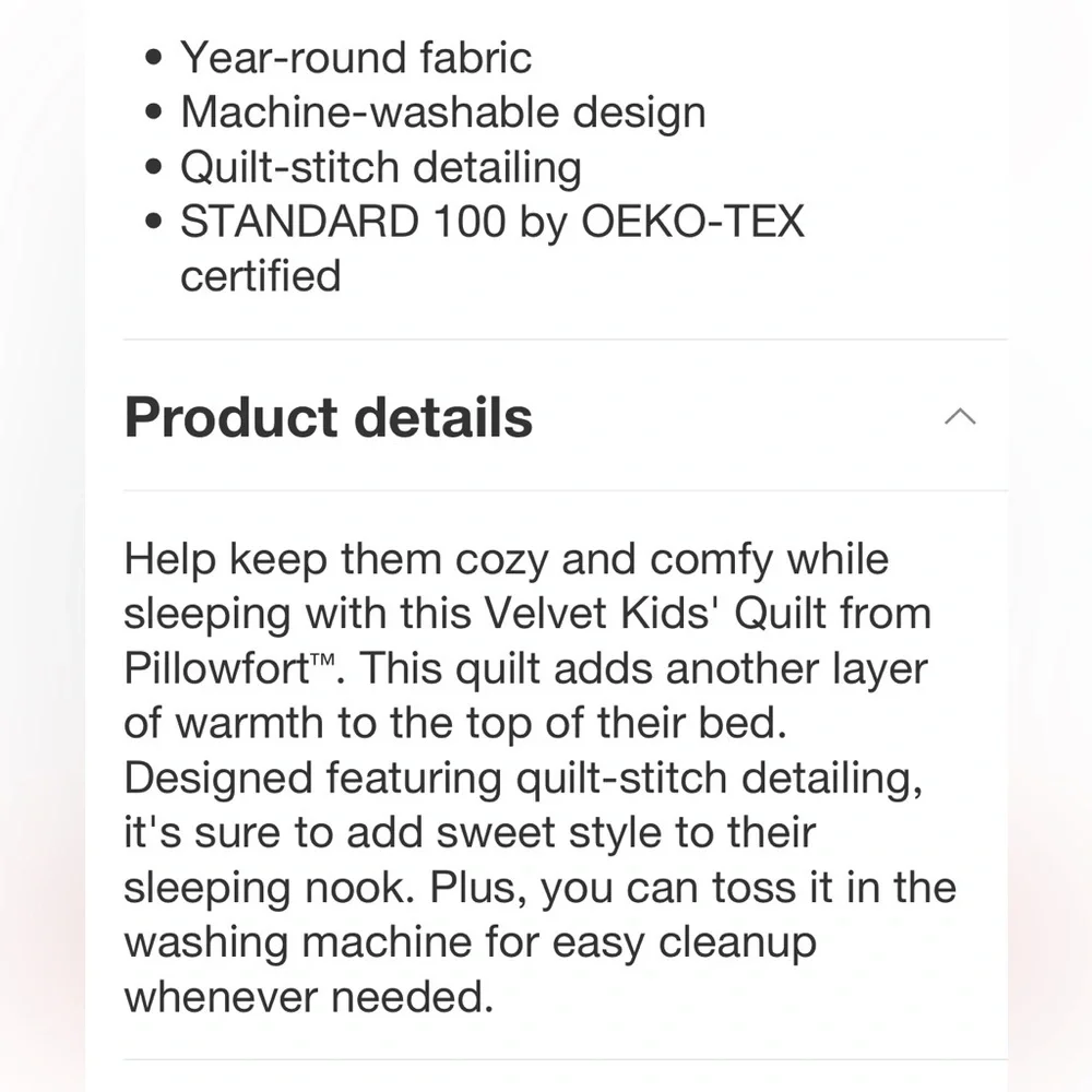 PILLOWFORT NWT velvet kids quilt -pink -twin